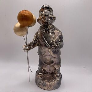 Vintage silver-plated Leonard the Clown bank. Pre-owned. 3 silk covered balloon